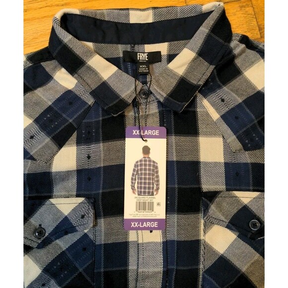 New Frye Jacquard Button Up Men's XXL L/S Flannel Shirt Deep Night Sky Blue NWT - Picture 5 of 10